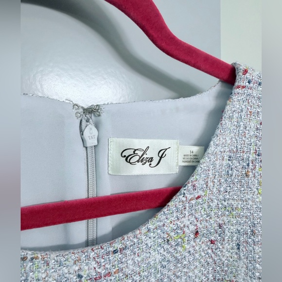 Eliza J Light blue Multicolor Tweed Cap Sleeve Dress Sz 14 - Picture 3 of 4